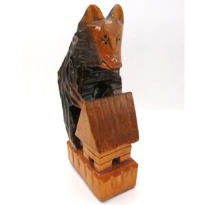 Vintage Hand Carved Wood Bear Figurine Cabin Russian Style Folk Art 7.5"